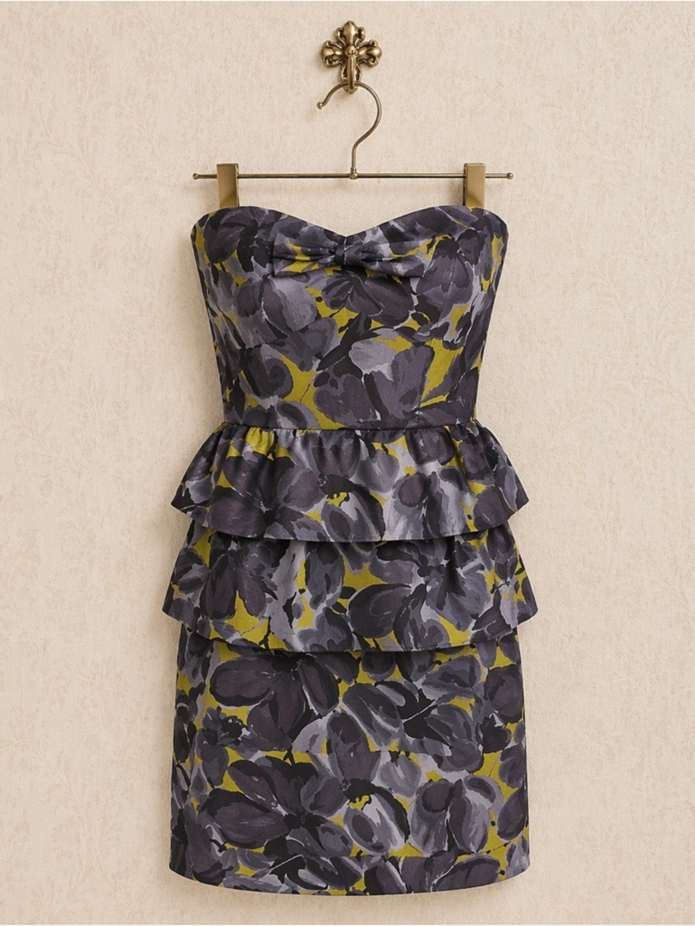 J Crew purple strapless floral bow embellished dress 0